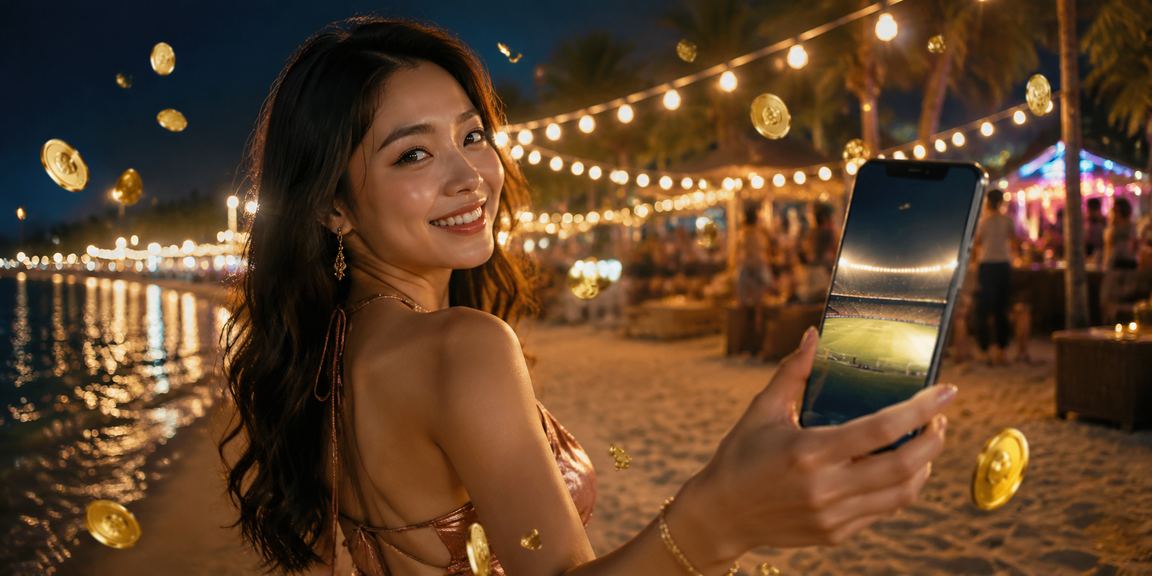 Người dùng thực hiện giao dịch cá cược thể thao trên bãi biển Phú Quốc dưới ánh nắng